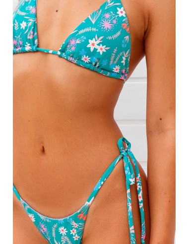 Biquini cortininha e calcinha lacinho flores