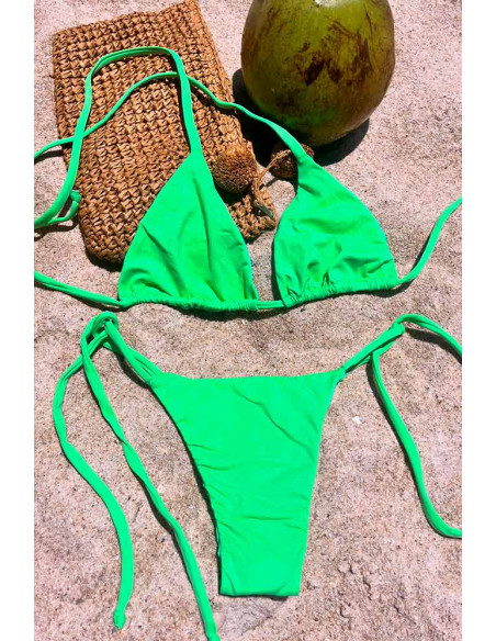 Biquini top cortininha e calcinha lacinho verde