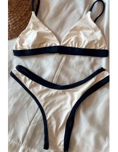 Biquini top fixo e calcinha asa delta off white com viés...