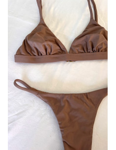 Biquini top cortininha fixa + calcinha tipo fita cappuccino 2