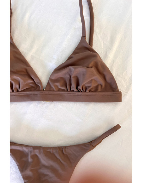 Biquini top cortininha fixa + calcinha tipo fita cappuccino