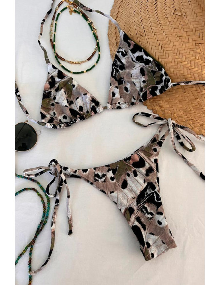 Biquini top cortinha + calcinha de lacinho animal print