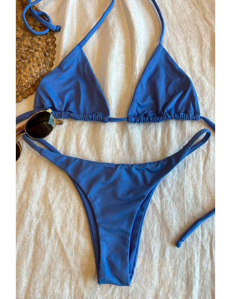 Biquini top cortininha + calcinha de fita azul