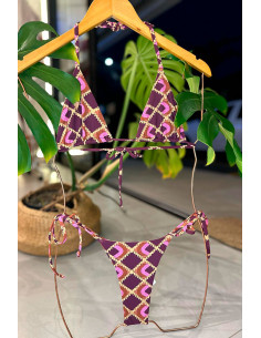 Biquini top triângulo + calcinha lacinho Mosaico