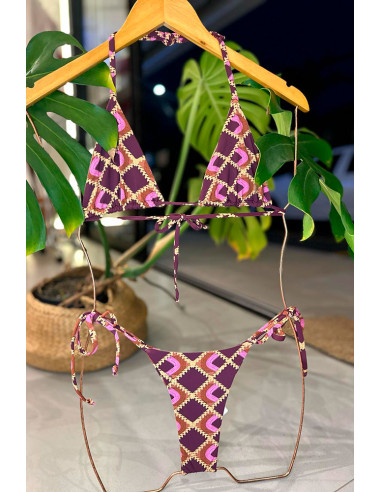 Biquini top triângulo + calcinha lacinho Mosaico