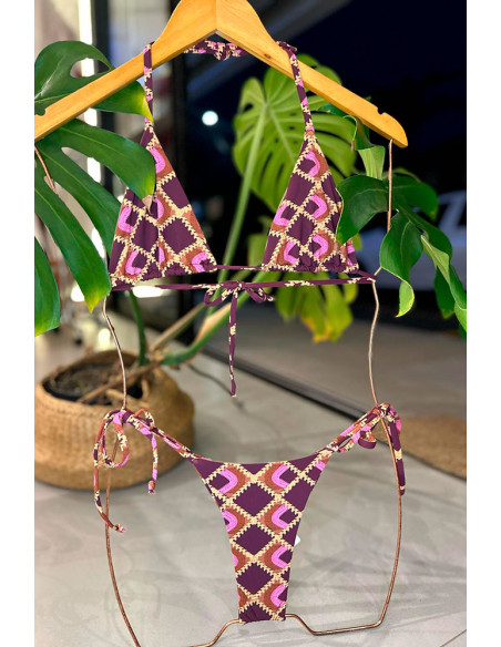 Biquini top triângulo + calcinha lacinho Mosaico