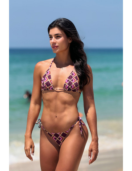 Biquini top triângulo + calcinha lacinho Mosaico
